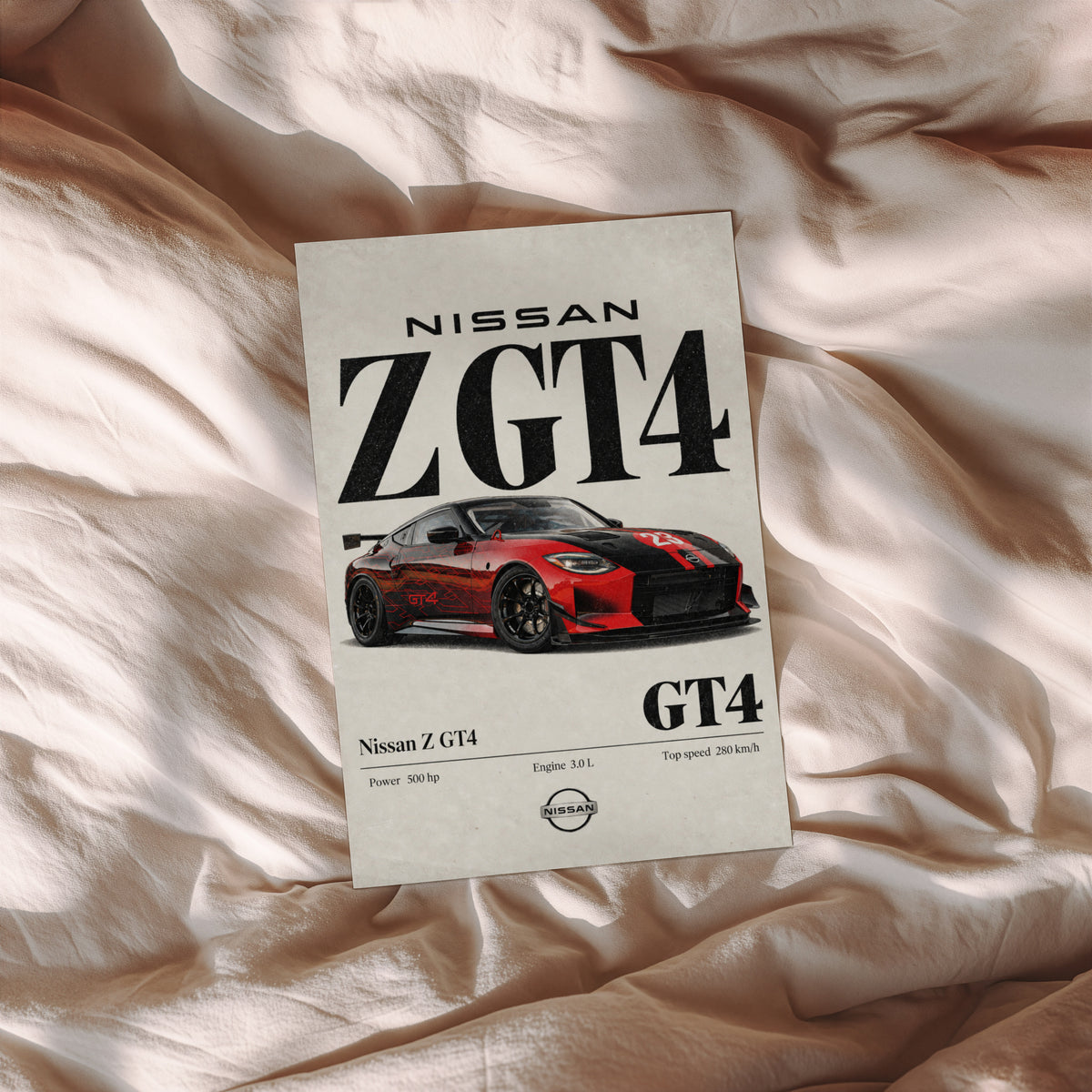 Vintage Nissan Z GT4 Print, Race Car Wall Art