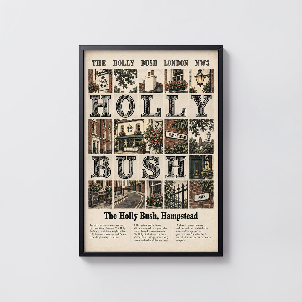 Vintage Holly Bush Hampstead London Poster, Pub Print