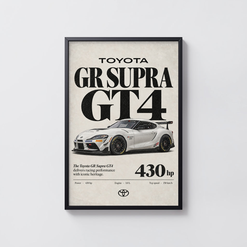 Vintage Toyota Supra GT4 Print, Race Car Wall Art