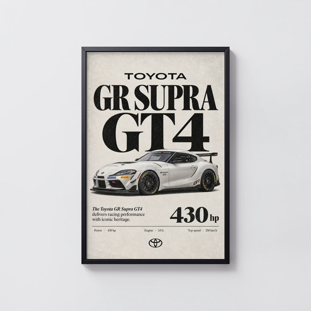 Vintage Toyota Supra GT4 Print, Race Car Wall Art