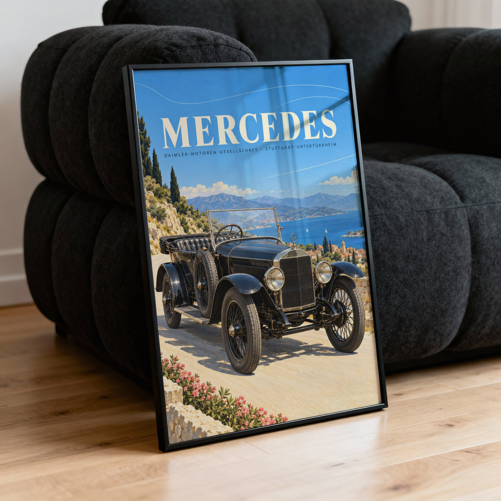 Vintage Mercedes Car Poster, Coastal Wall Art, Retro Print