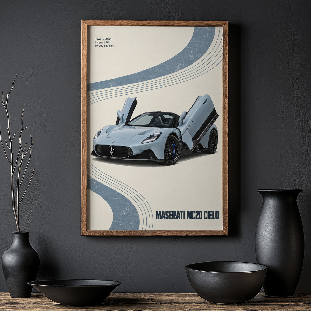 Vintage Maserati MC20 Cielo Print, Car Wall Art