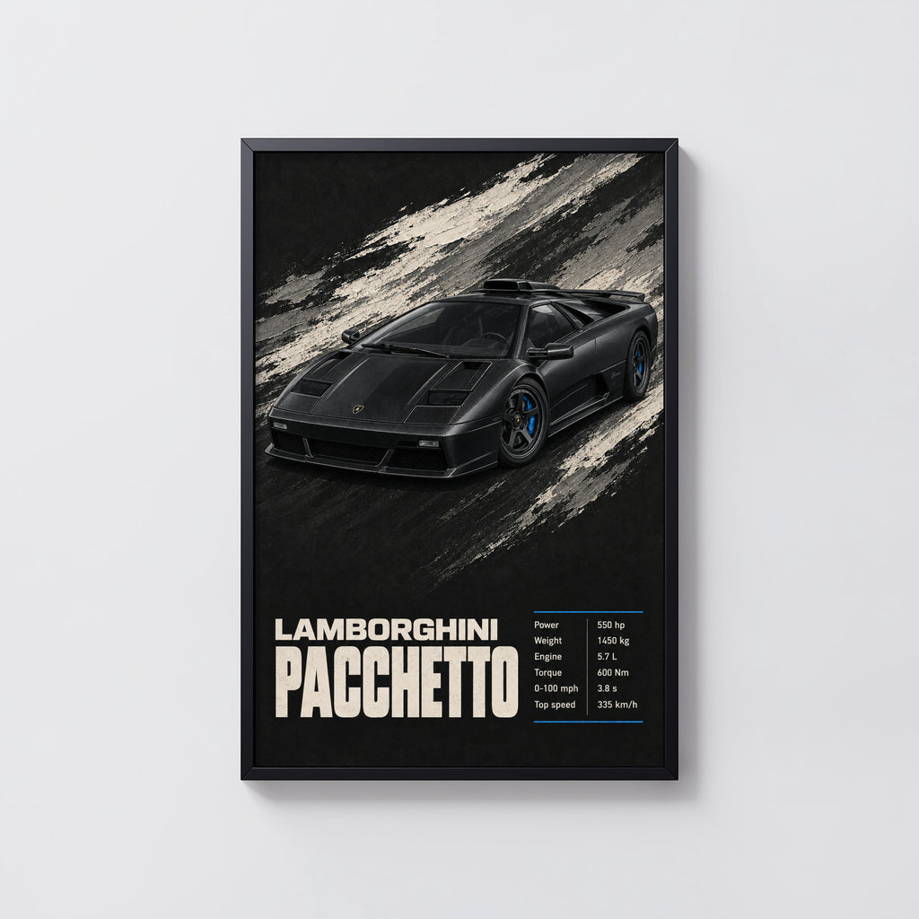 Vintage Lamborghini Pacchetto Print, Supercar Art