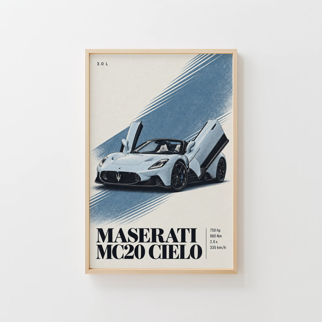 Vintage Maserati MC20 Cielo Car Print, Wall Art