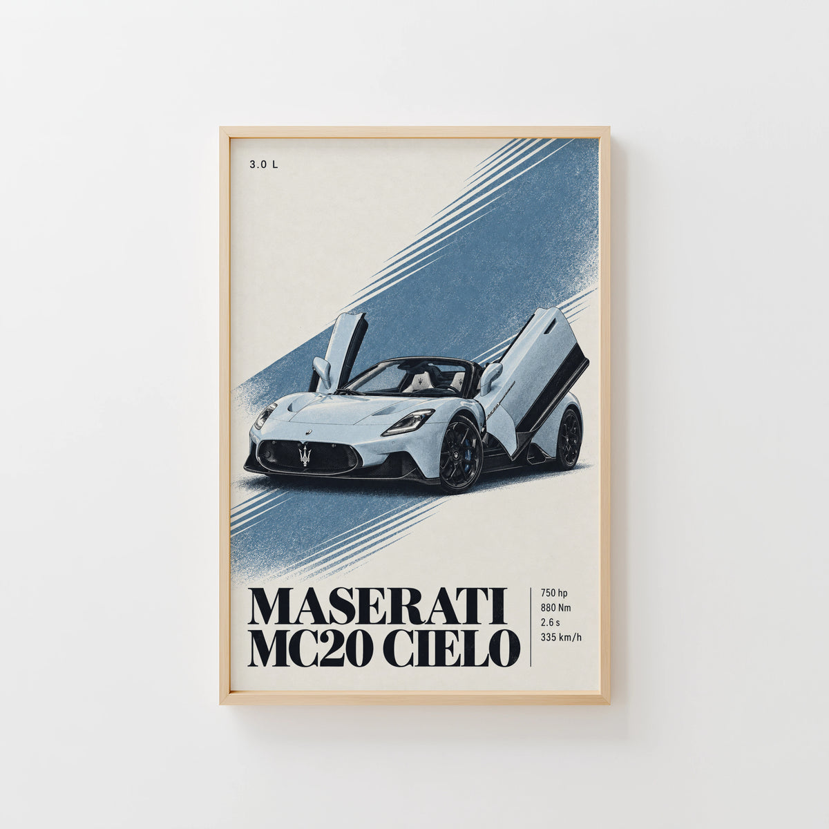 Vintage Maserati MC20 Cielo Car Print, Wall Art