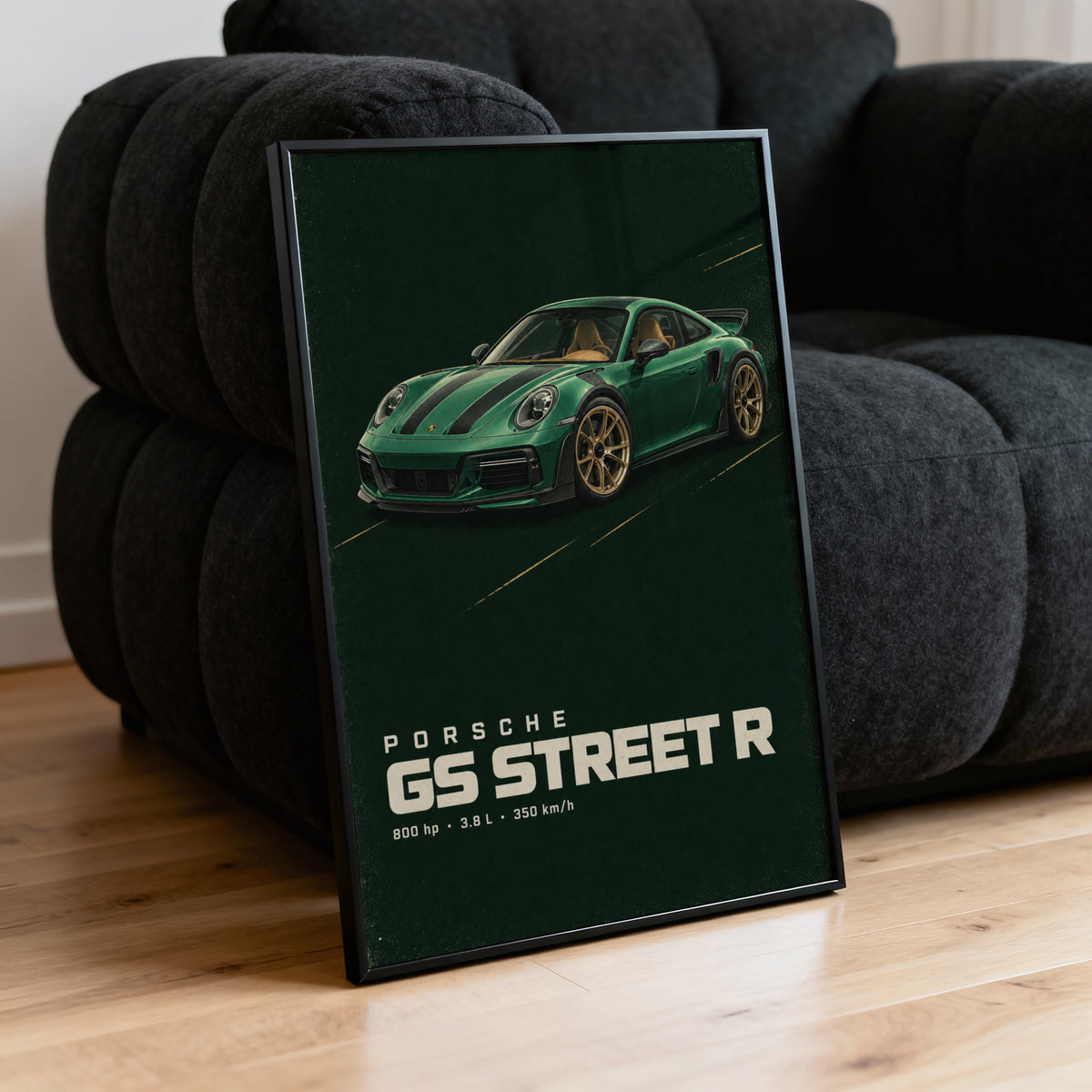 Vintage Porsche GS Street R Print, Green Car Art
