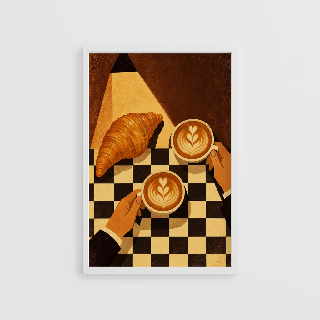 Vintage Coffee Print and Poster, Croissant Cafe Art