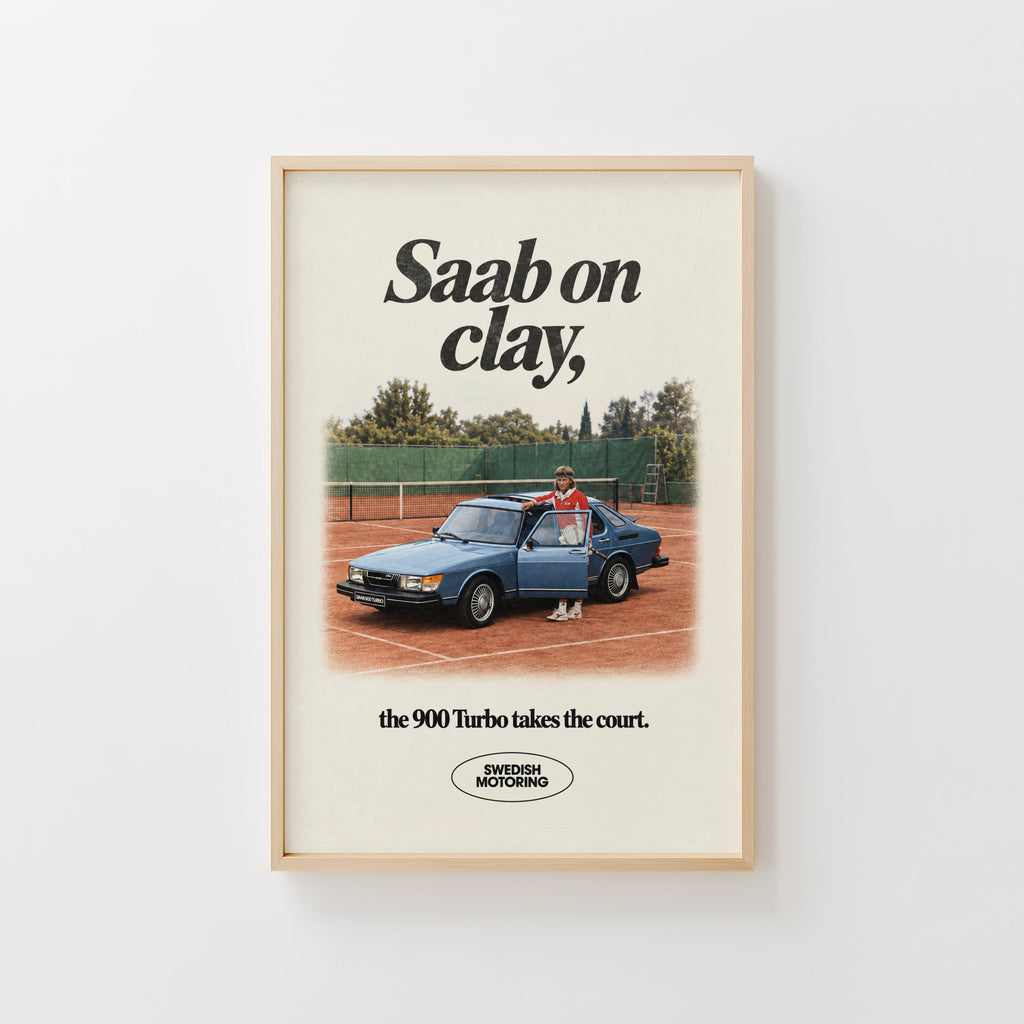 Vintage Saab 900 Turbo Poster, Tennis Wall Art, Car Print