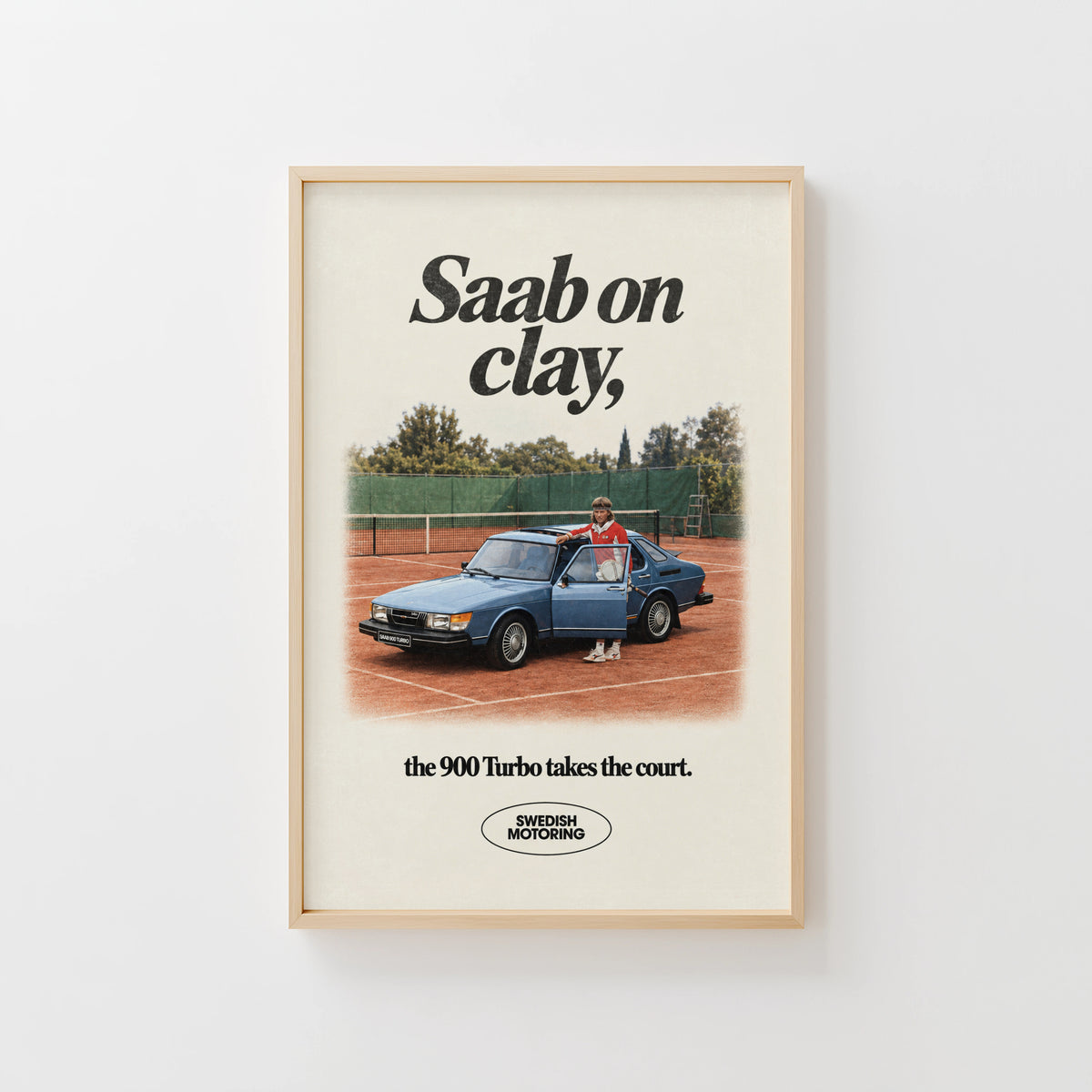 Vintage Saab 900 Turbo Poster, Tennis Wall Art, Car Print
