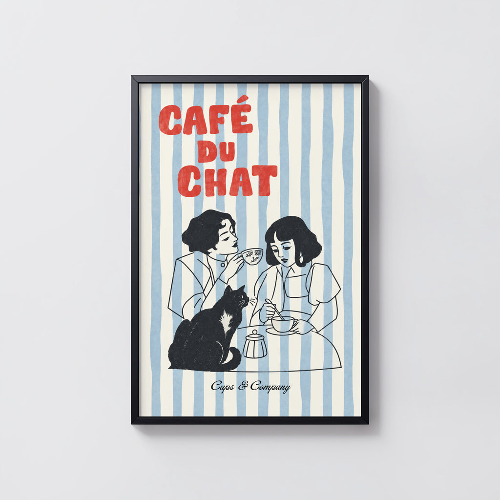 Vintage Coffee Print and Poster, Black Cat Cafe Art