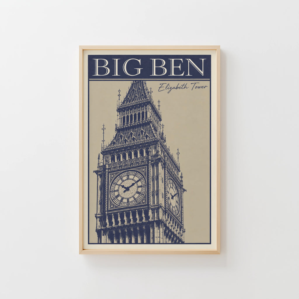 Vintage Big Ben London Poster, Navy Wall Art, Print