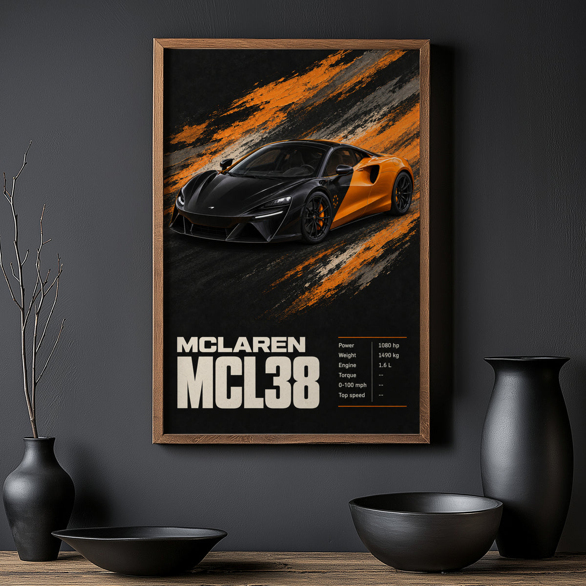 Vintage McLaren MCL38 Supercar Print, Car Wall Art