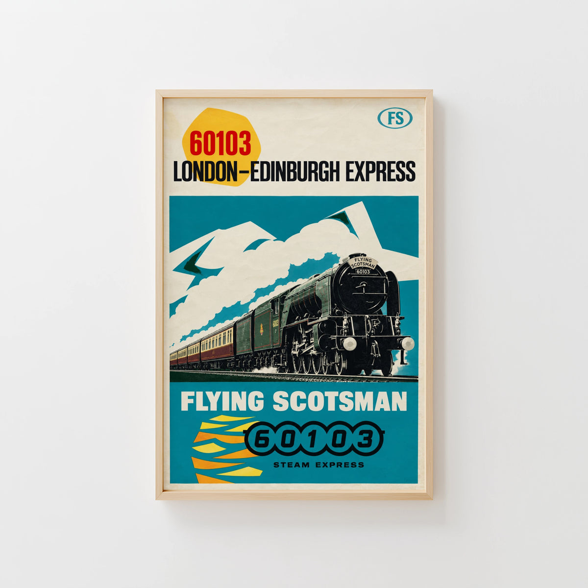 Vintage Flying Scotsman Train Print Poster, Steam Wall Art