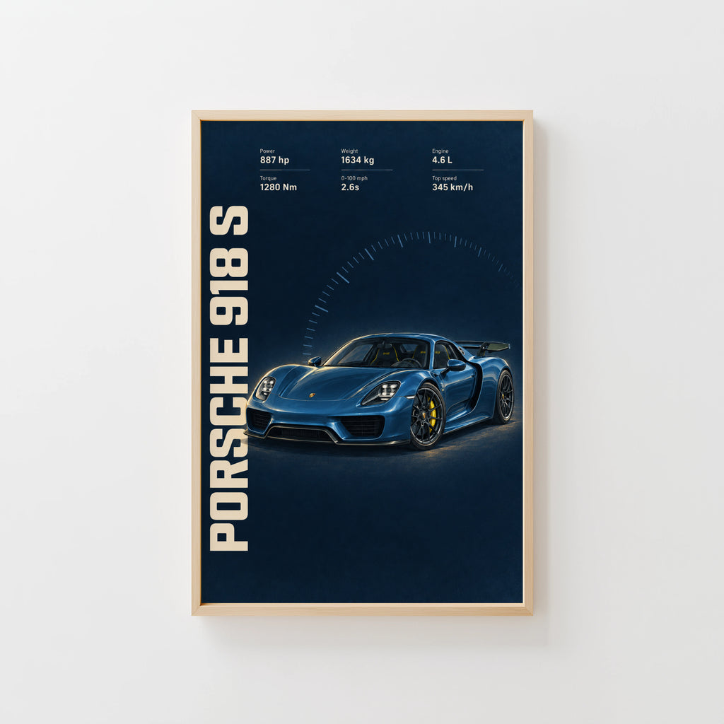 Vintage Porsche 918 S Car Print, Supercar Poster