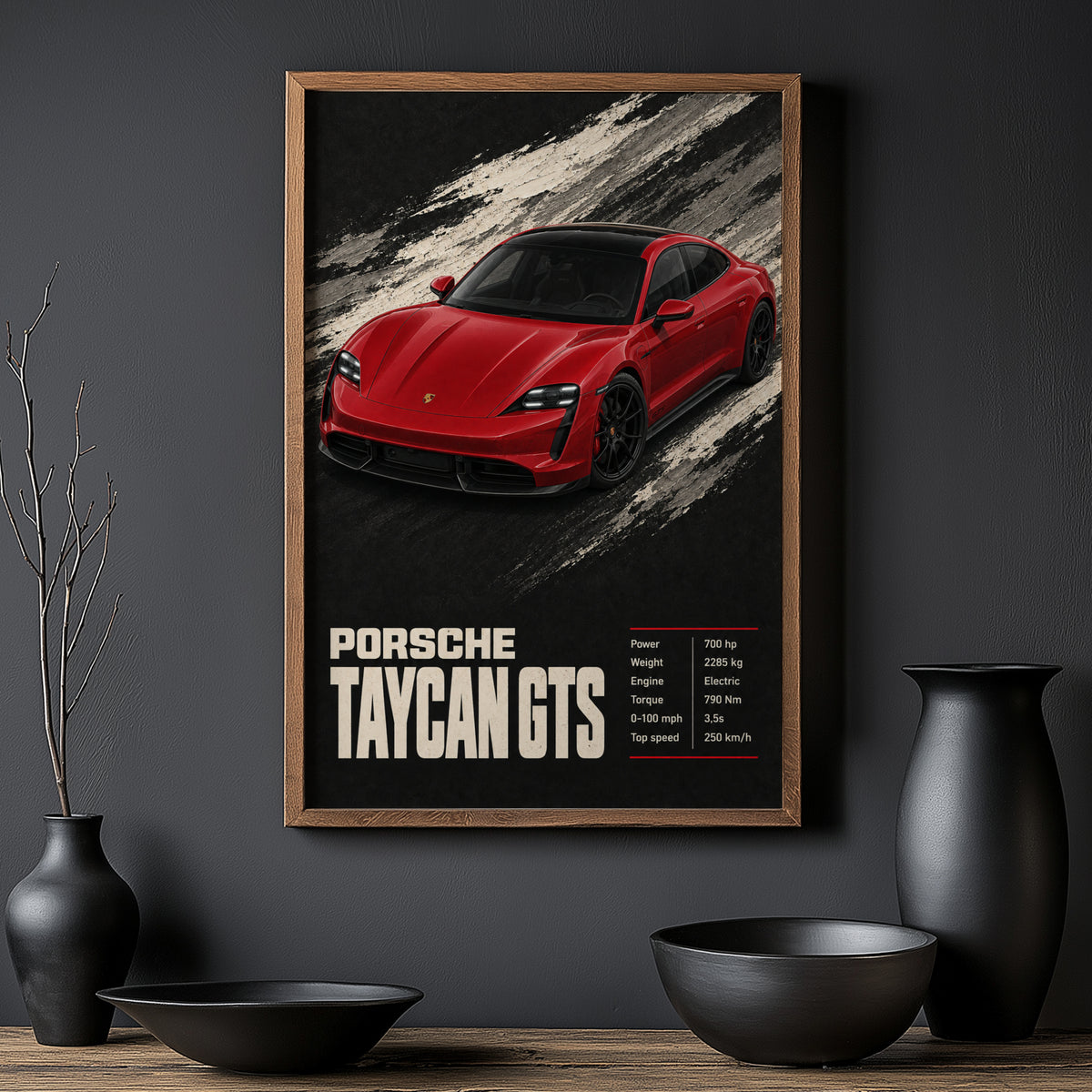 Vintage Porsche Taycan GTS Print, Car Poster Wall Art