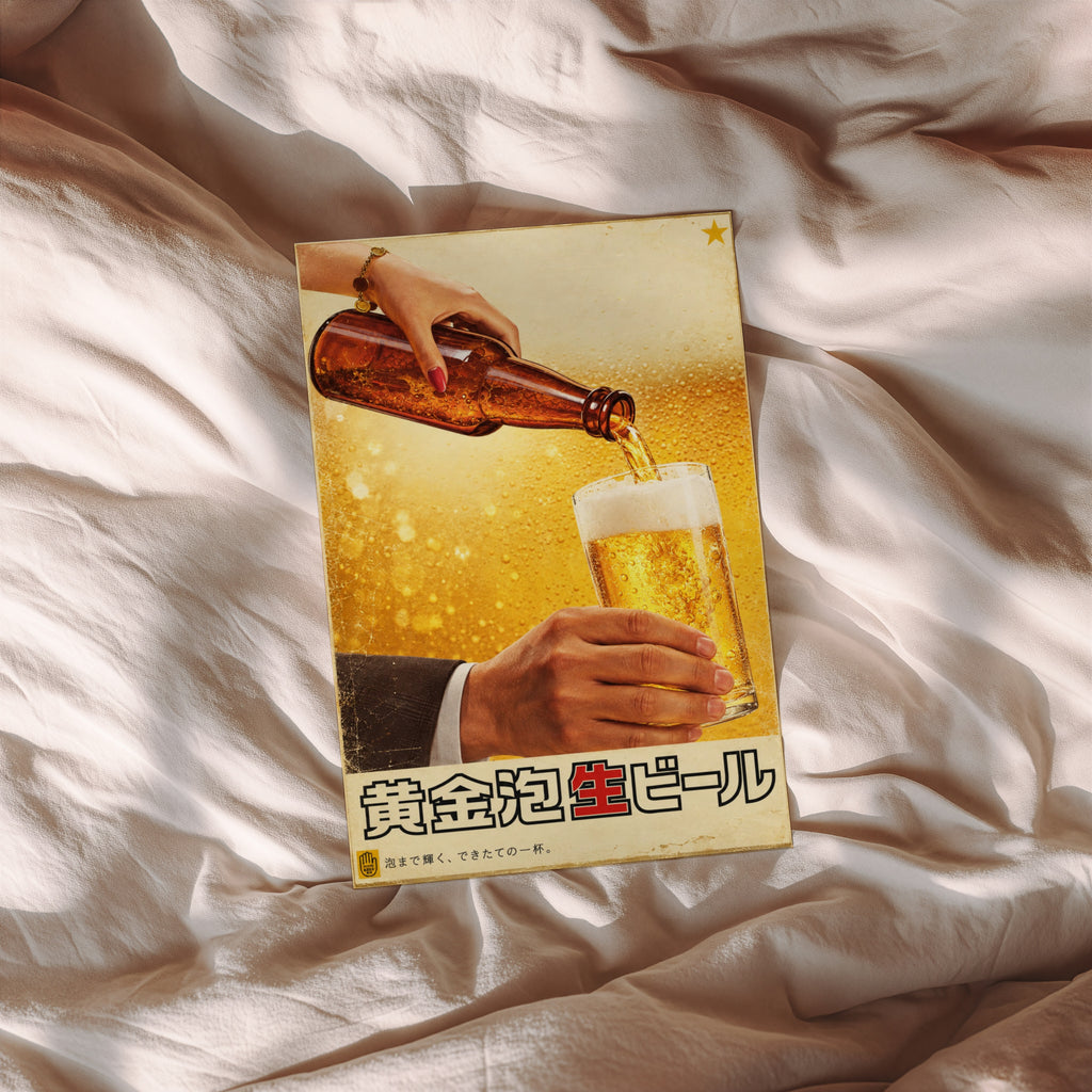 Vintage Japanese Beer Print and Poster, Draft Beer Art