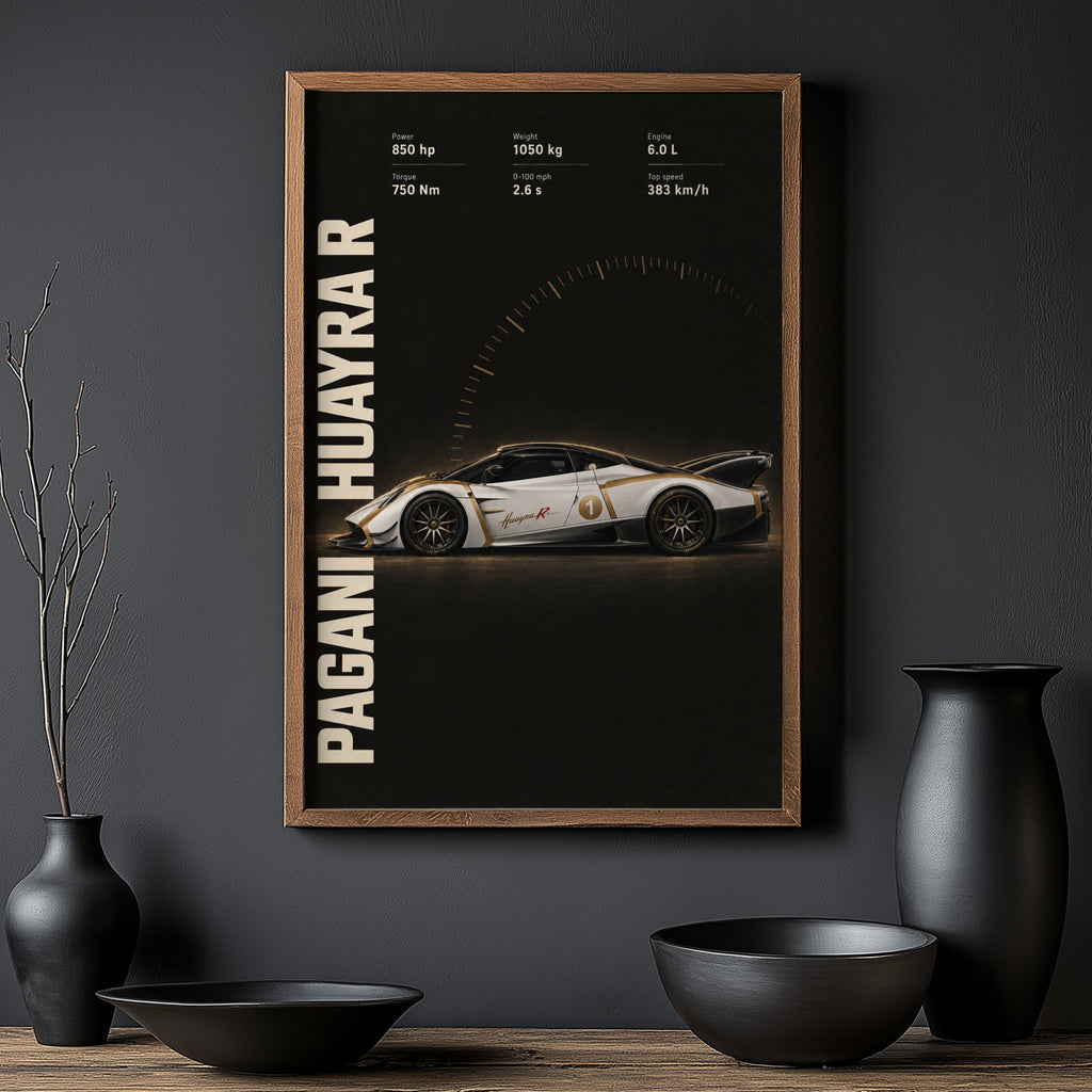 Vintage Pagani Huayra R Print, Supercar Wall Art