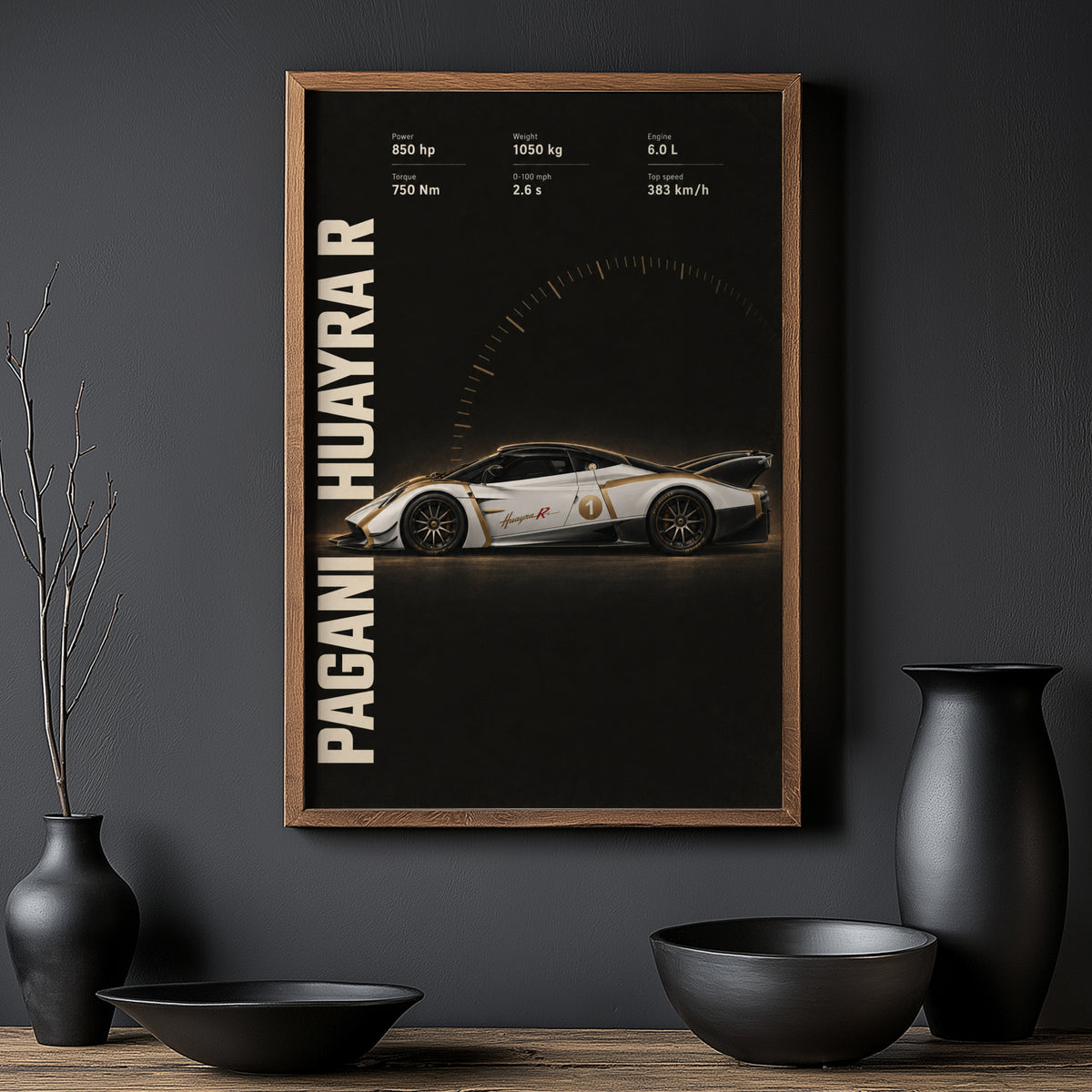 Vintage Pagani Huayra R Print, Supercar Wall Art