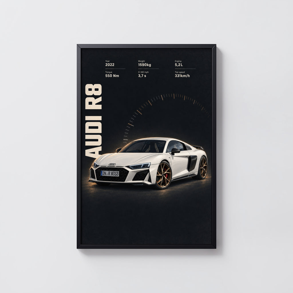 Vintage Audi R8 Print, Supercar Wall Art