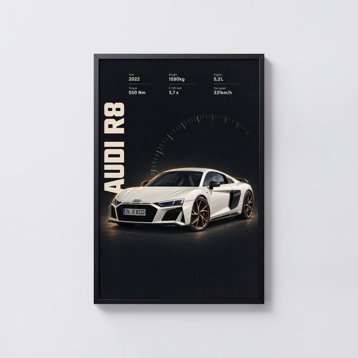Vintage Audi R8 Print, Supercar Wall Art