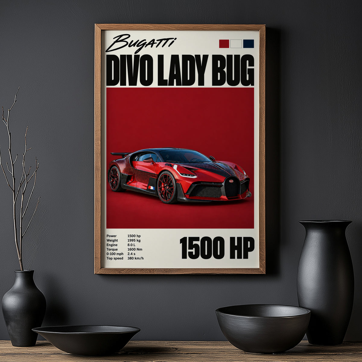 Vintage Print, Bugatti Divo Lady Bug Car Wall Art