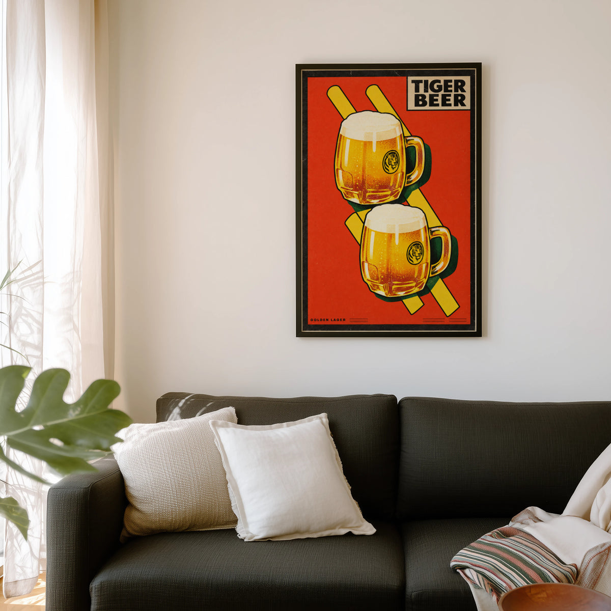 Vintage Tiger Beer Print, Golden Lager Poster, Pub Art