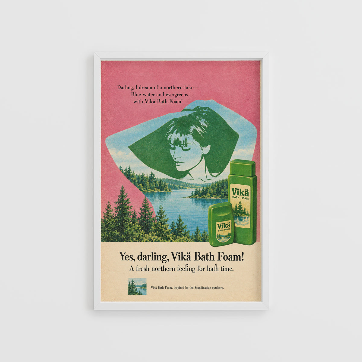 Vintage Bath Foam Poster, Scandinavian Lake Wall Art Print