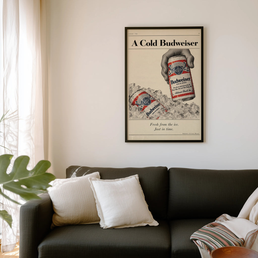 Vintage Budweiser Beer Print, Cold Ice Poster Wall Art
