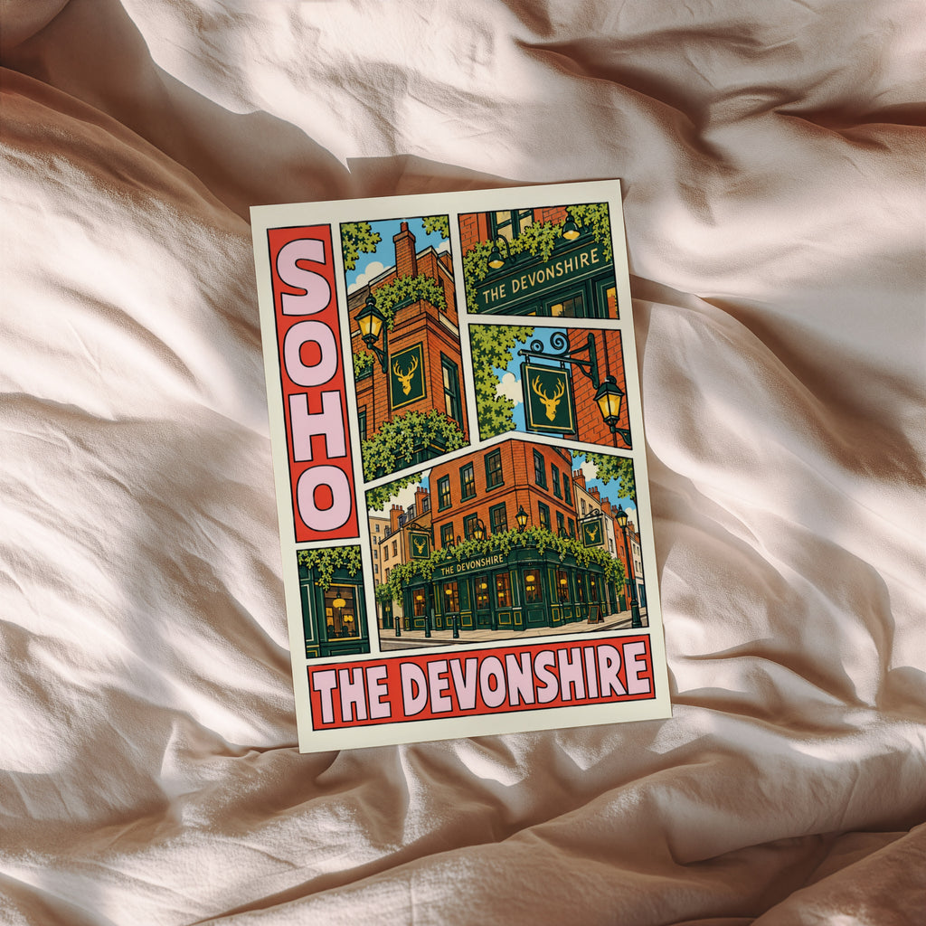 Vintage Soho London Pub Poster, Devonshire Pub Print