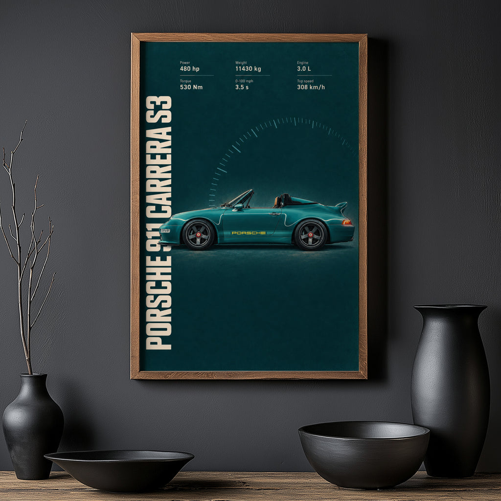 Vintage Porsche 911 Carrera S3 Print, Car Wall Art