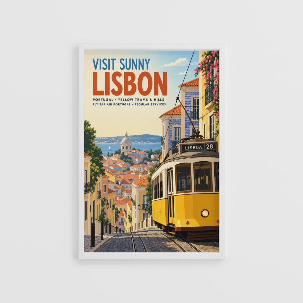 Vintage Lisbon Tram Poster, Portugal Wall Art, Travel Print