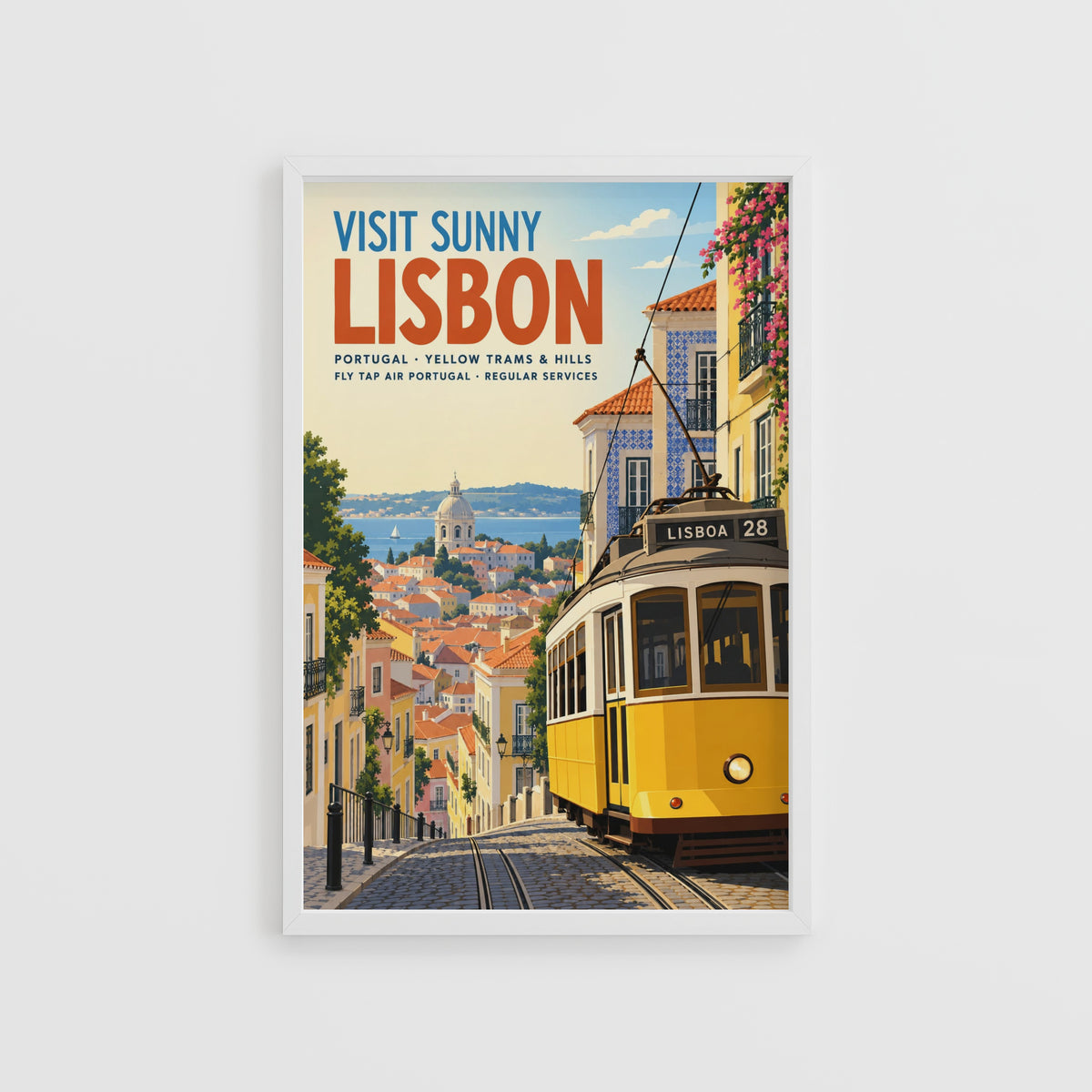 Vintage Lisbon Tram Poster, Portugal Wall Art, Travel Print