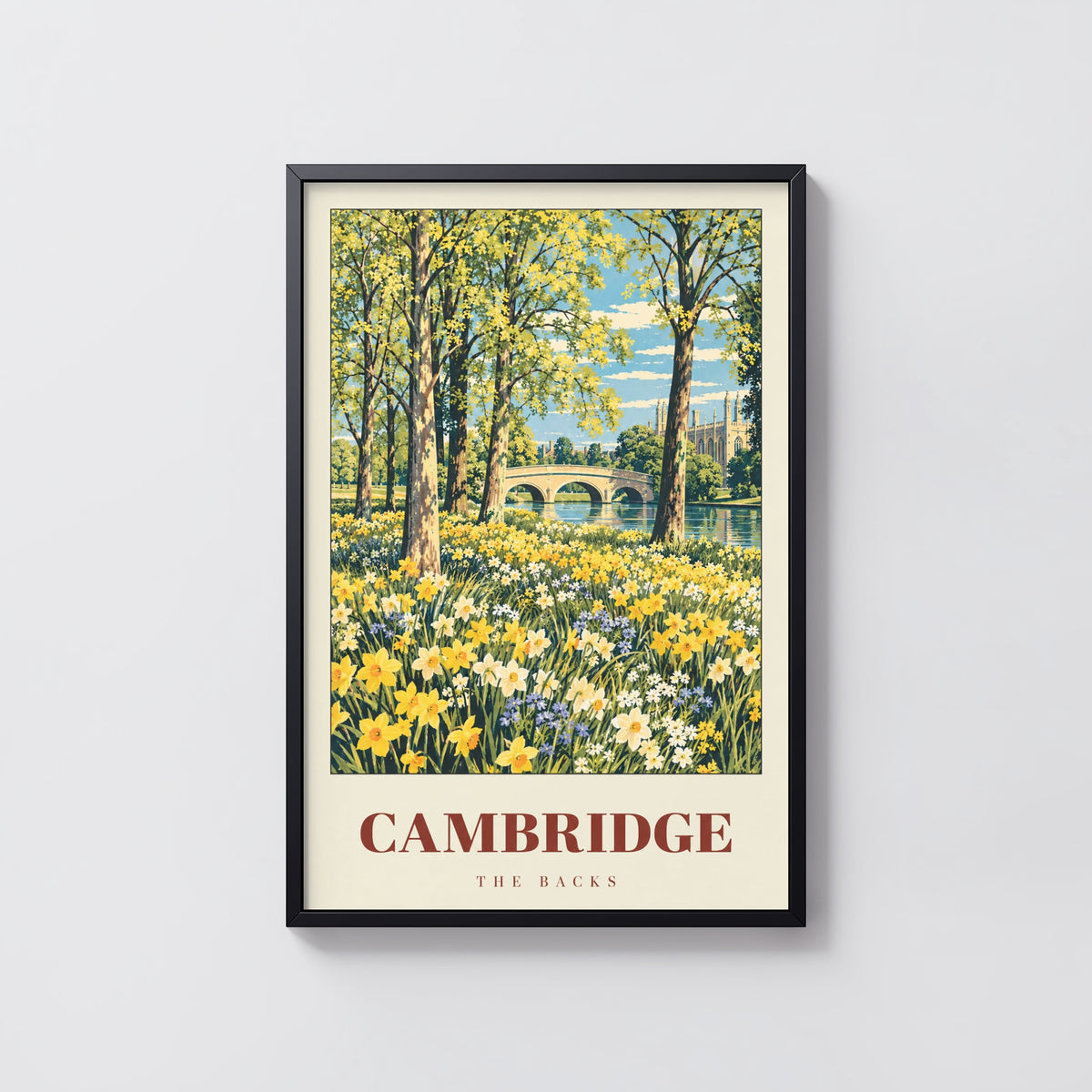 Vintage Cambridge Poster, The Backs Print, Spring Wall Art