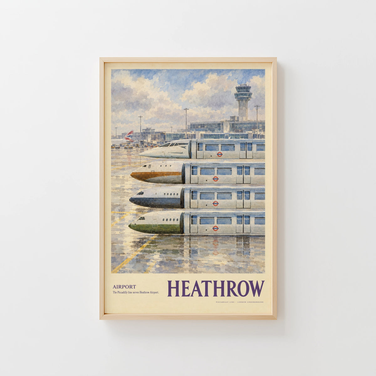 Vintage Heathrow Airport Poster, London Underground Print