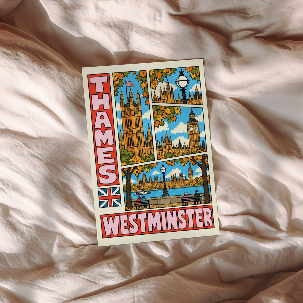 Vintage Westminster Poster, London Thames Wall Art Print