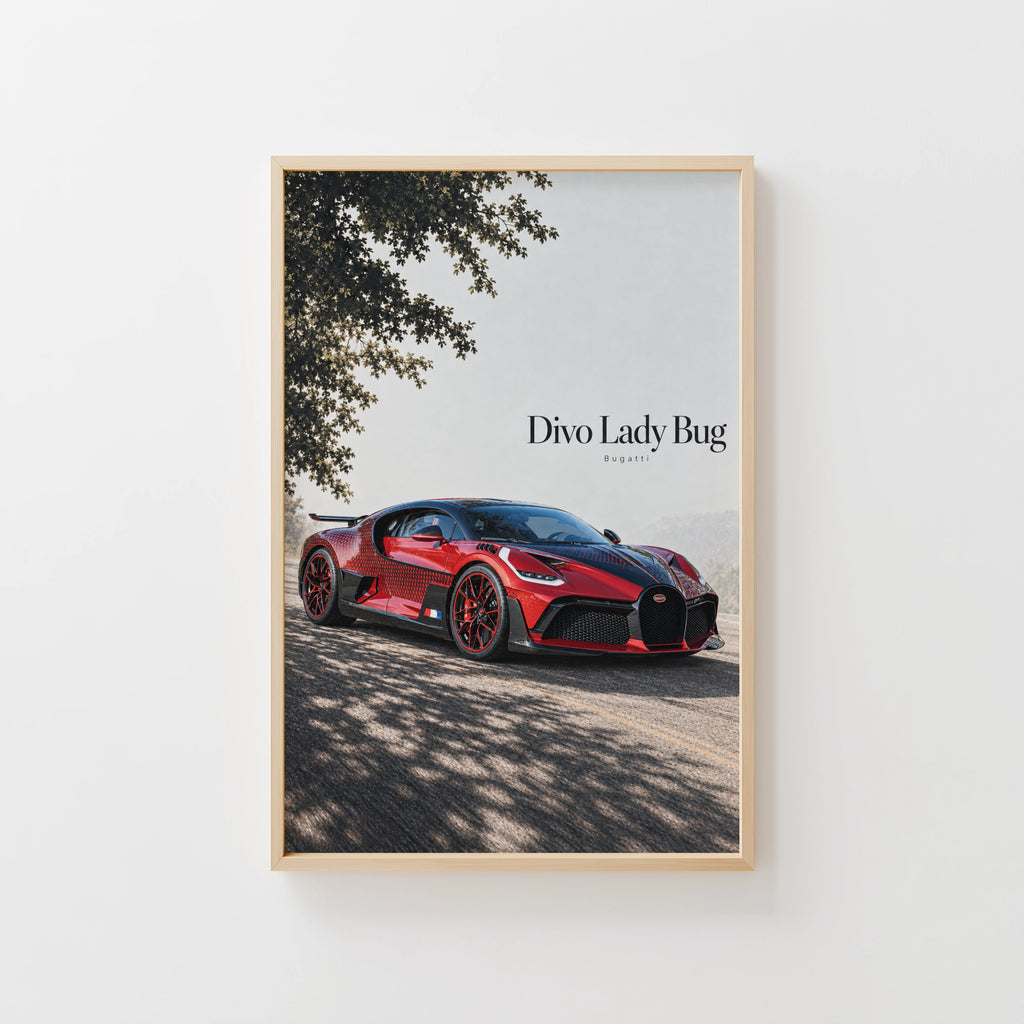 Vintage Bugatti Divo Lady Bug Print, Car Wall Art