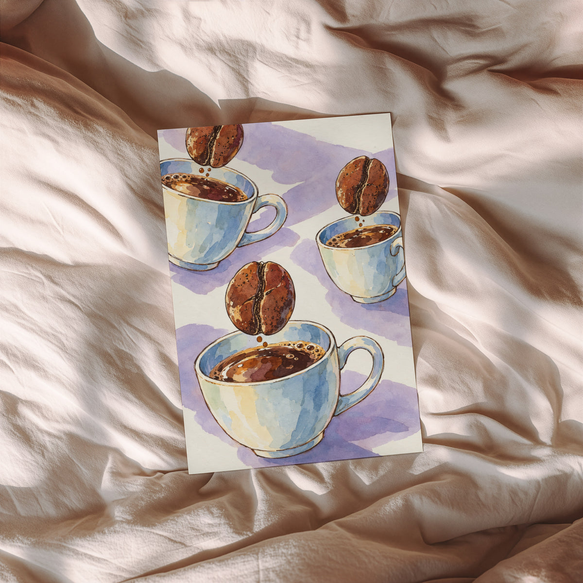 Vintage Coffee Bean Watercolour Print and Poster