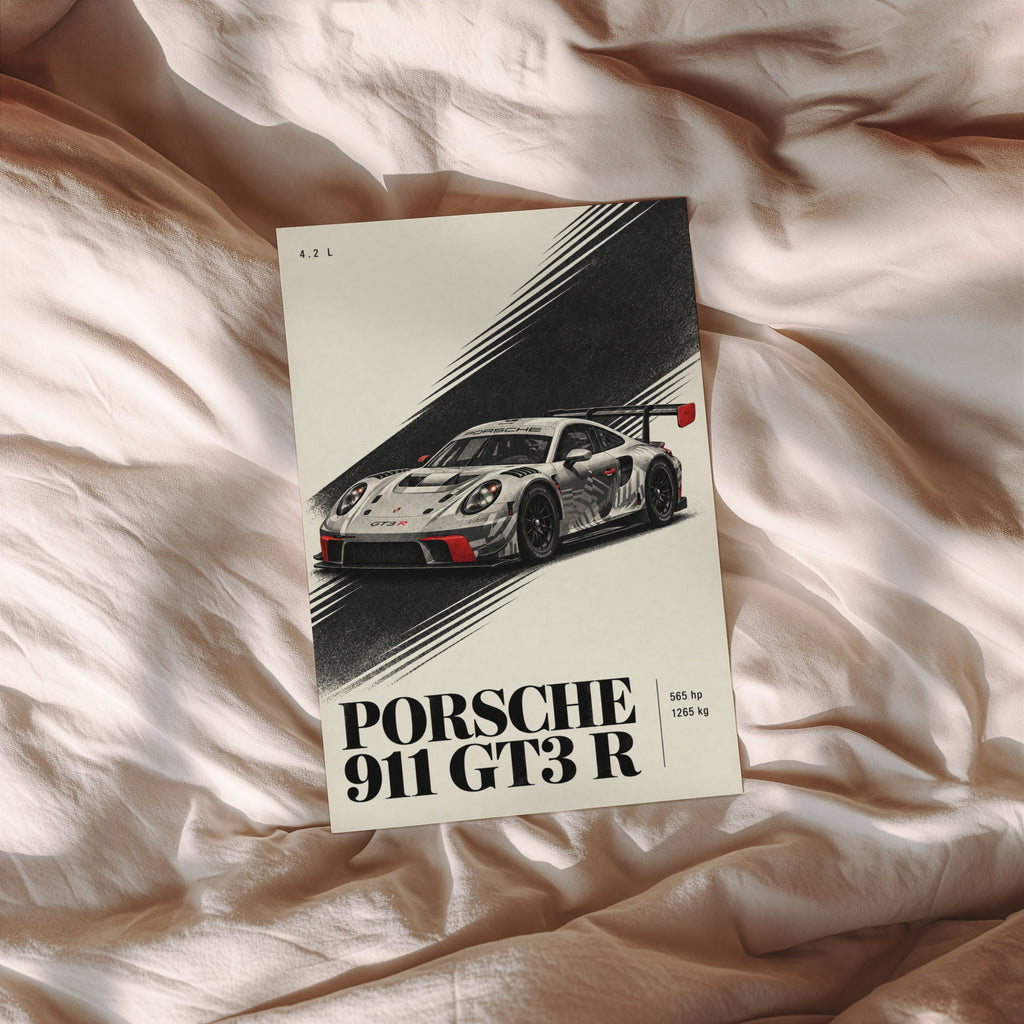 Vintage Porsche 911 GT3 R Print, Race Car Wall Art