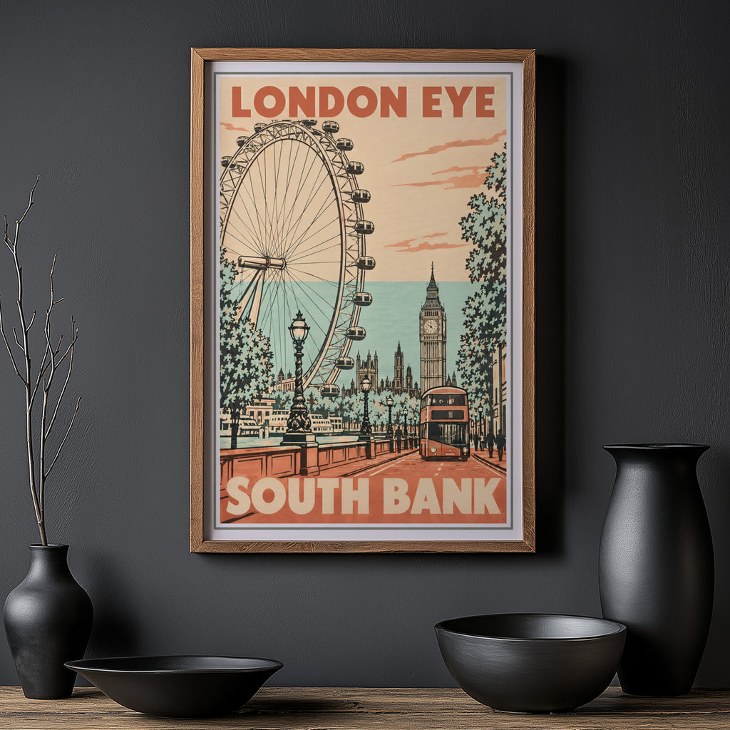 Vintage London Eye Poster, South Bank Wall Art, Print