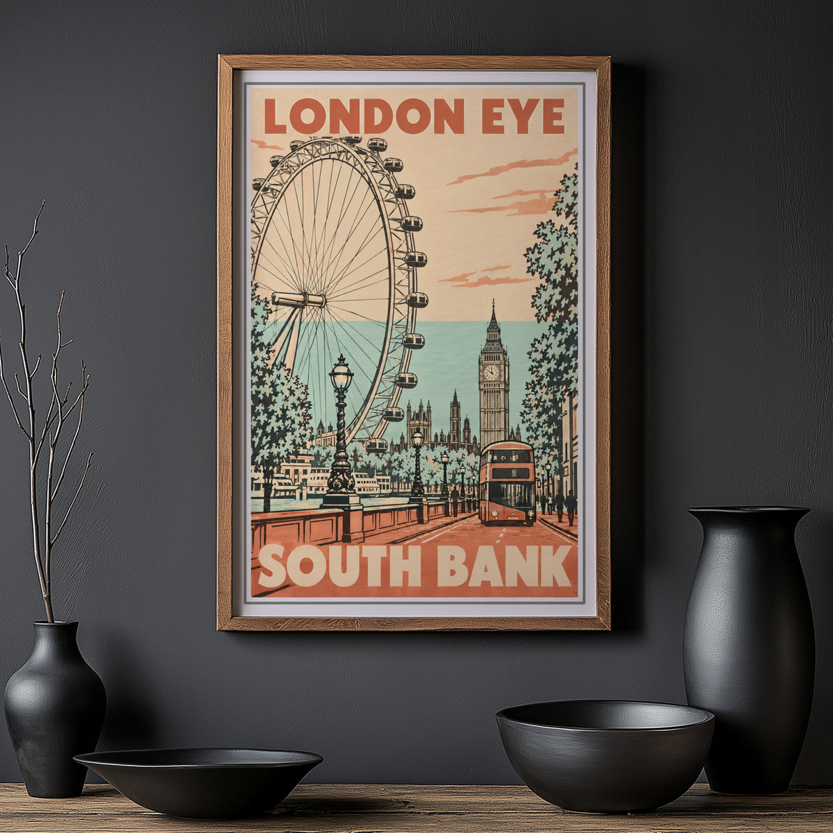 Vintage London Eye Poster, South Bank Wall Art, Print