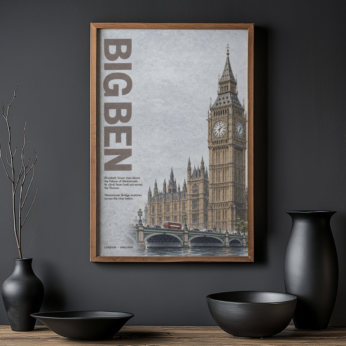 Vintage Big Ben London Poster, Westminster Wall Art Print