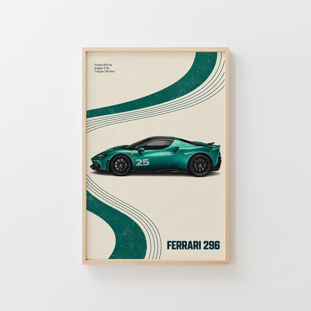 Vintage Ferrari 296 Print, Car Wall Art