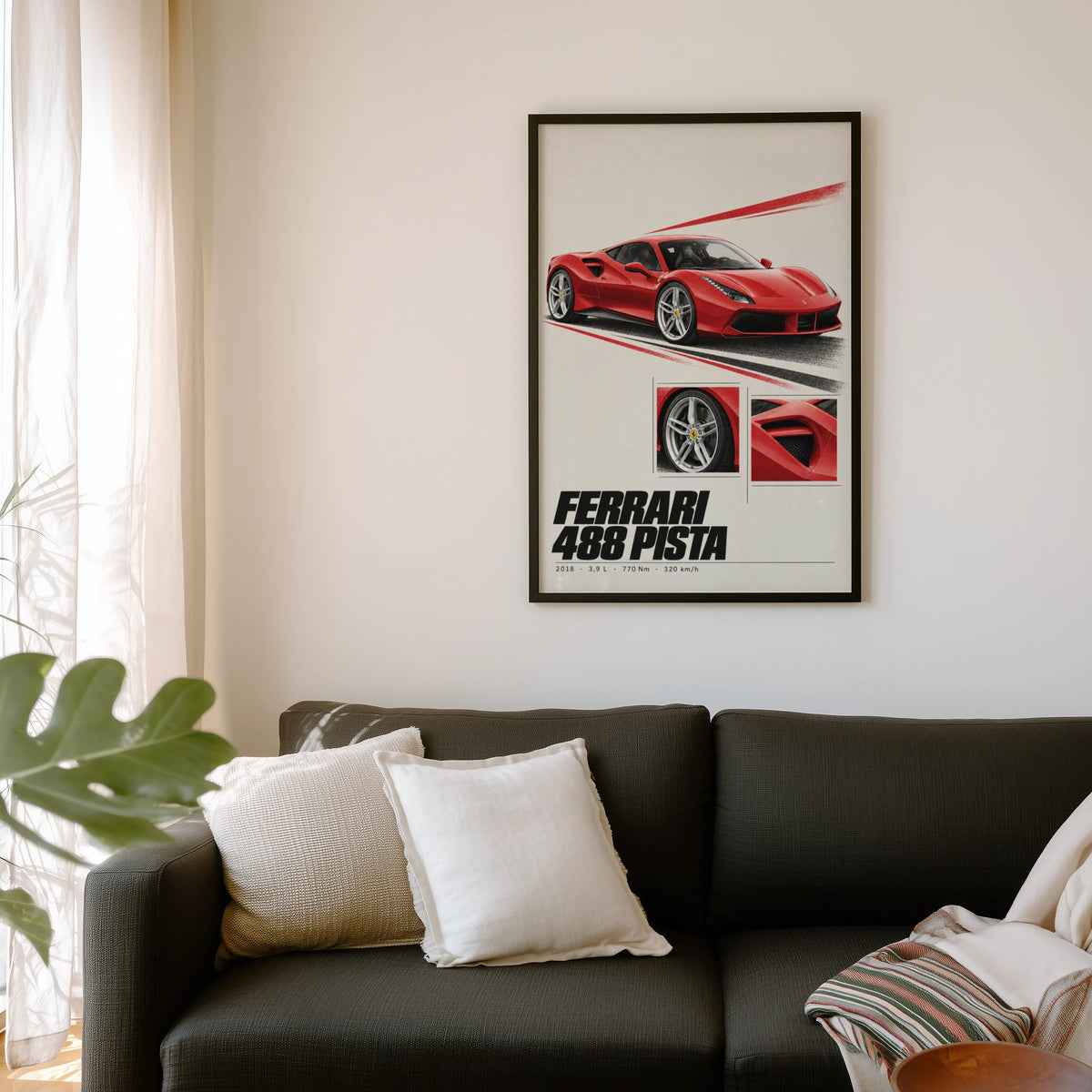 Vintage Ferrari 488 Pista Print, Supercar Wall Art