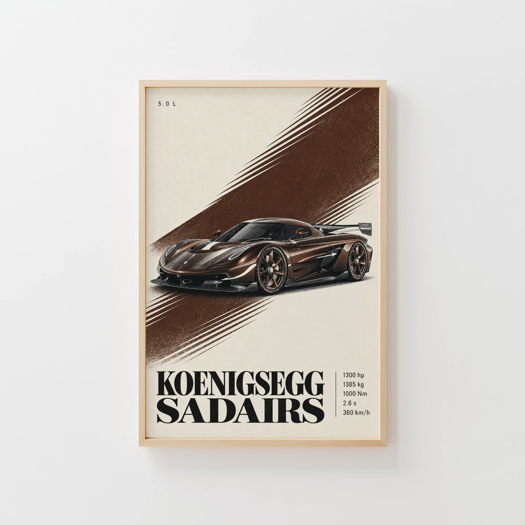 Vintage Koenigsegg Sadairs Print, Hypercar Wall Art
