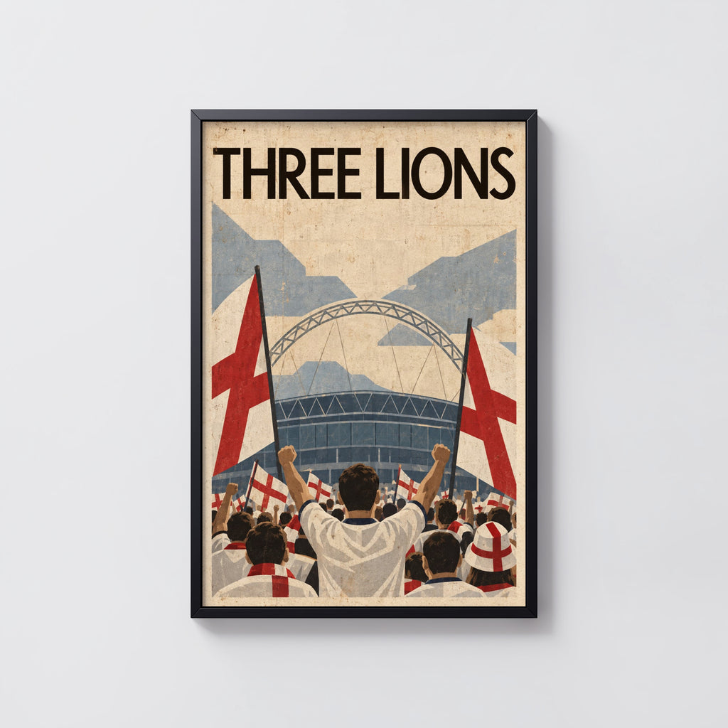 Vintage England Football Poster, Wembley Wall Art