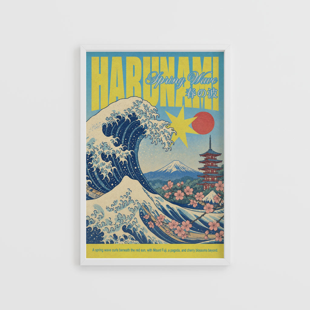 Vintage Japanese Wave Print, Spring Poster, Mount Fuji