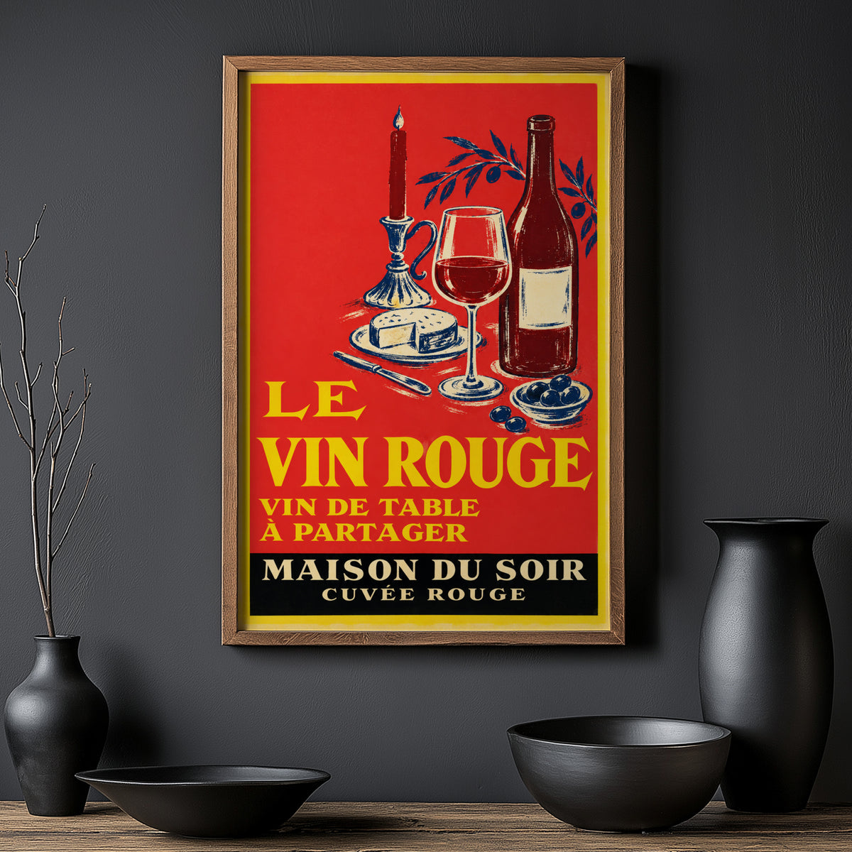 Vintage French Red Wine Print Poster, Kitchen Wall Art