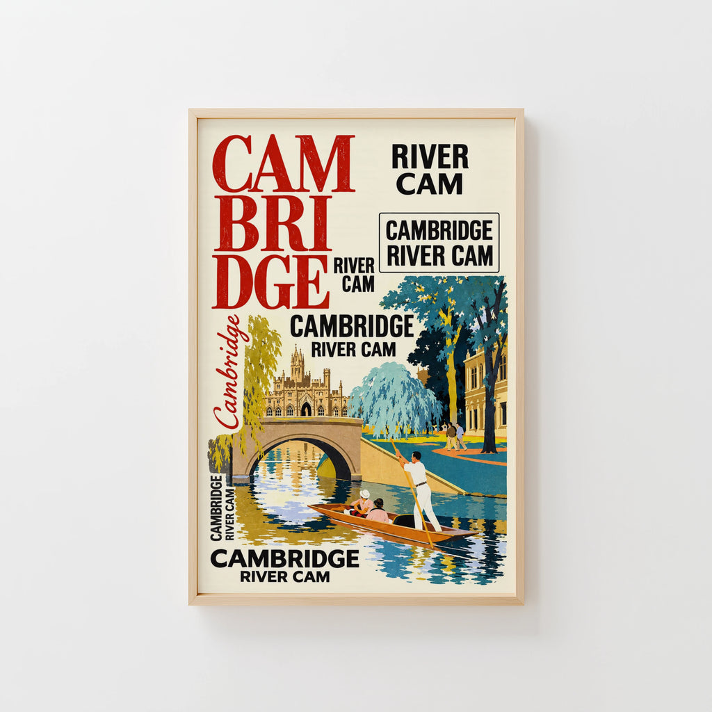 Vintage Cambridge Poster, River Cam Print, Punting Wall Art