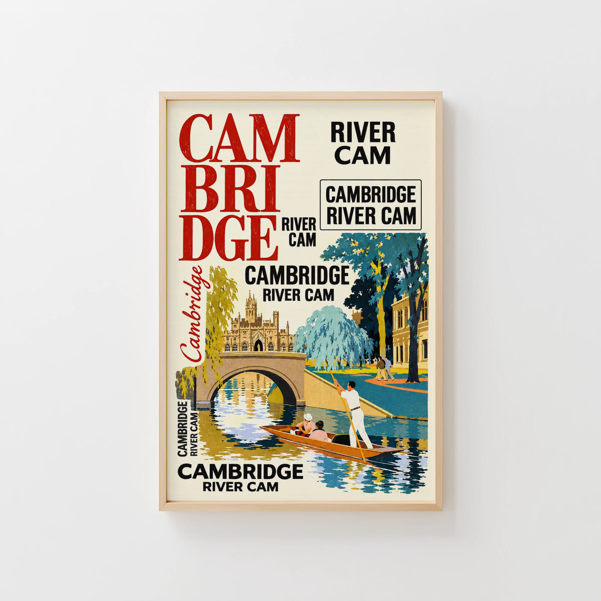 Vintage Cambridge Poster, River Cam Print, Punting Wall Art