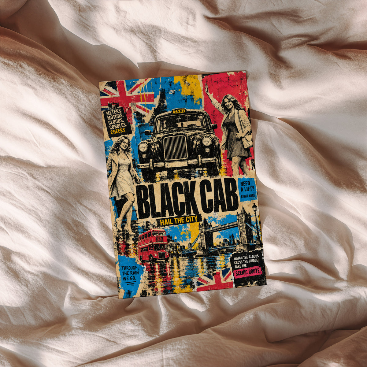 Vintage London Black Cab Poster, Retro Wall Art, Print